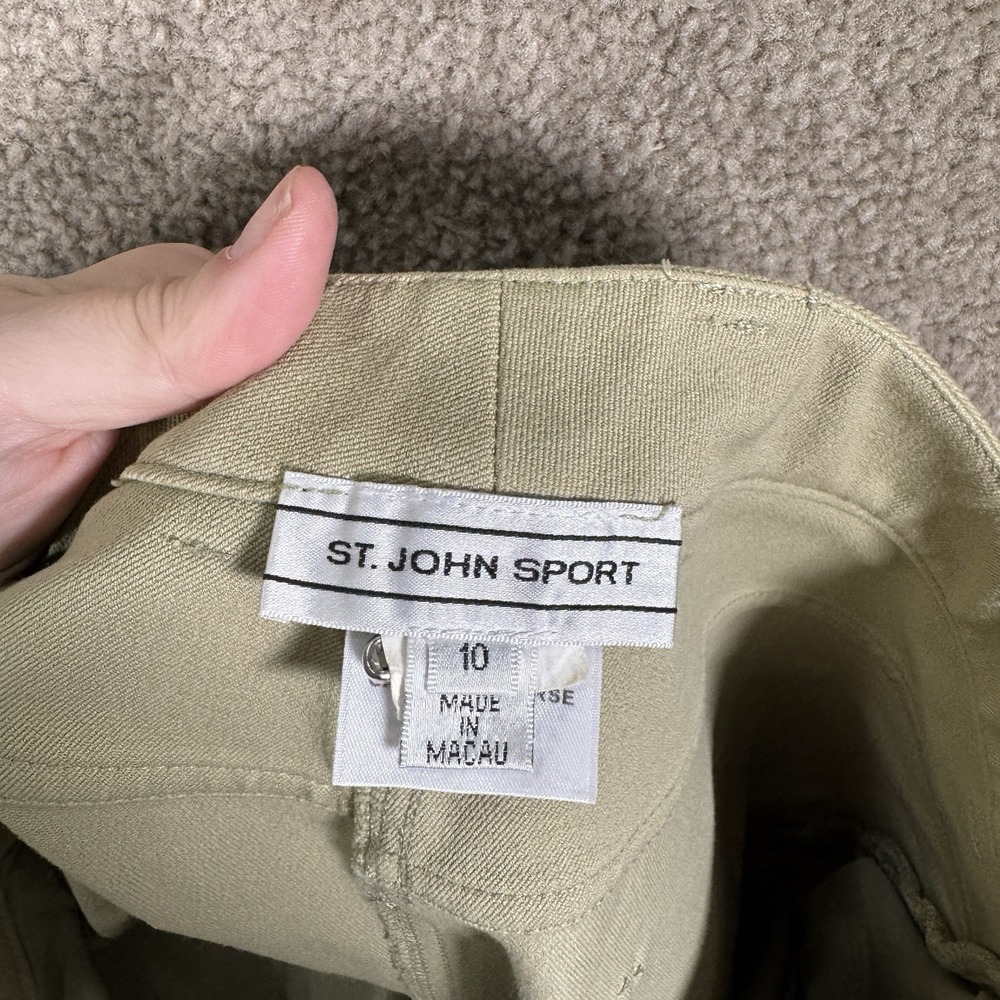 St John Sport Pants Women's 10 Beige Straight Leg Stretch Casual Career Twill - Picture 9 of 13